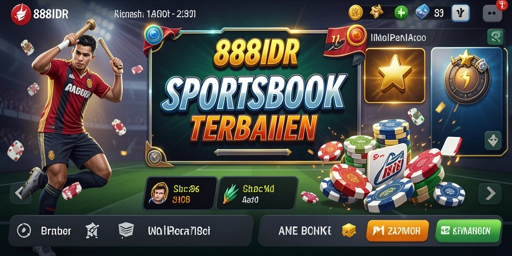 Tampilan utama 888IDR yang menarik dengan fitur Sportsbook.