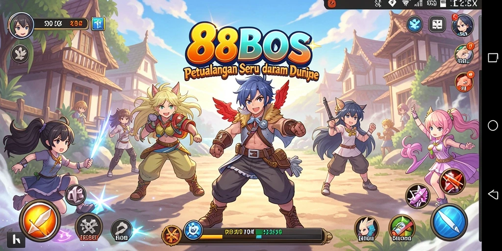 Screenshot gameplay 88BOS menampilkan pertempuran karakter anime yang seru.