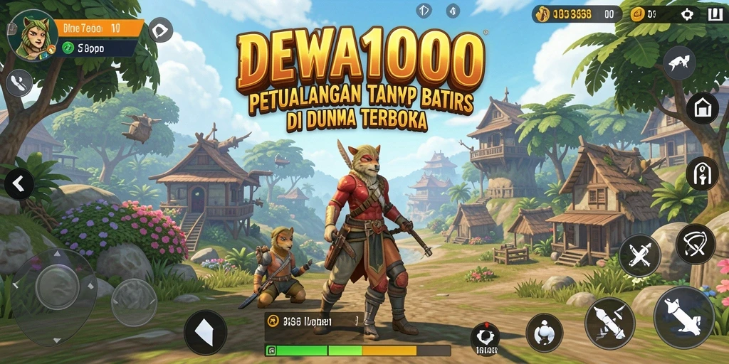 Gameplay DEWA1000 yang menampilkan petualangan di dunia terbuka.