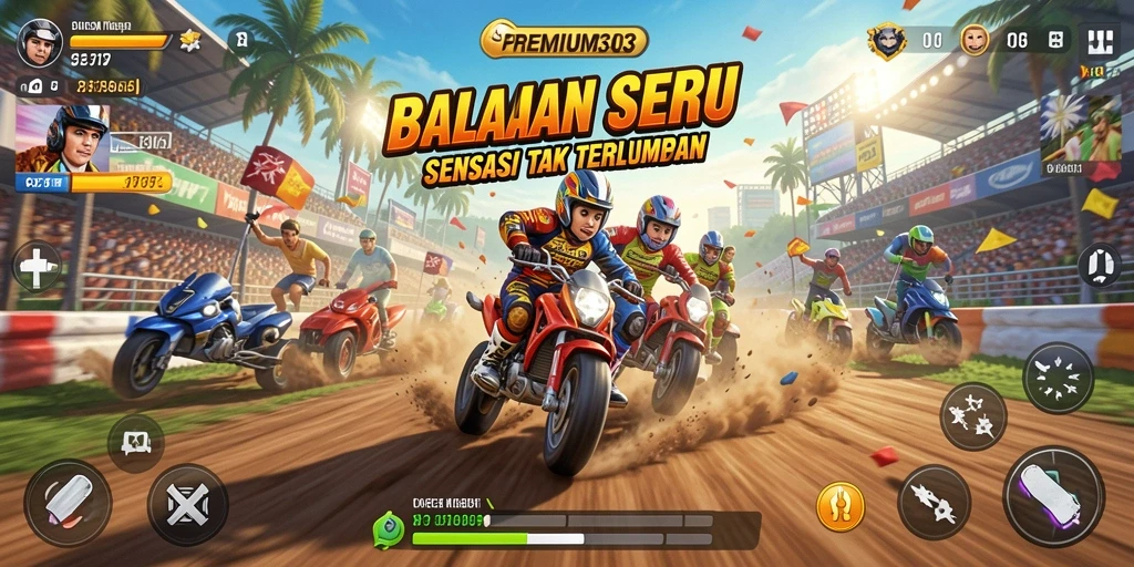 Tampilan gameplay balapan yang menegangkan dari PREMIUM303.