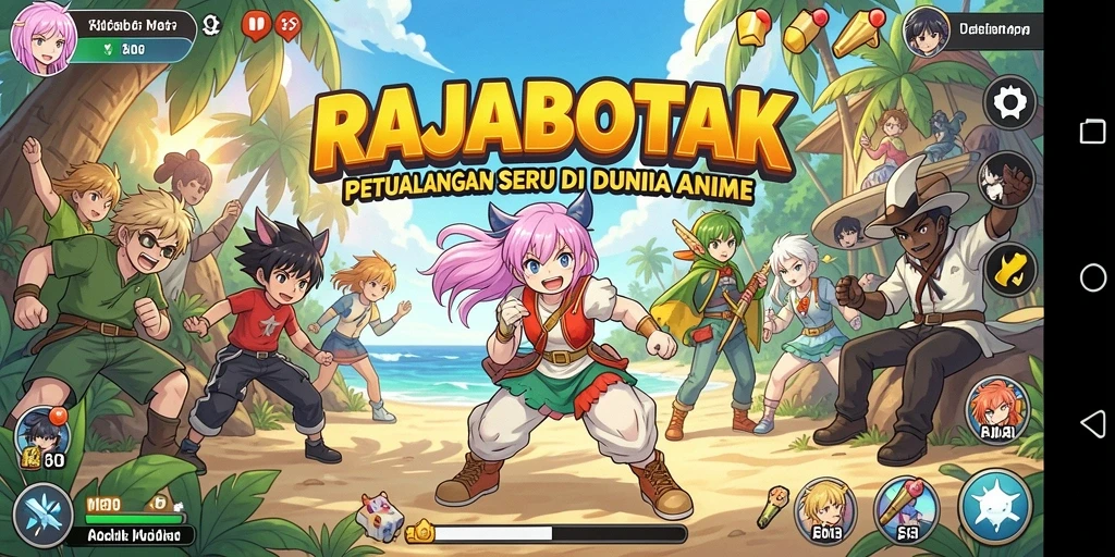 Tampilan gameplay seru RAJABOTAK dengan karakter anime yang beraksi.