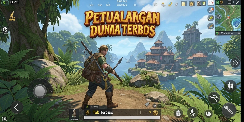 Screenshot utama gameplay dari SP212 menampilkan petualangan seru di dunia terbuka.