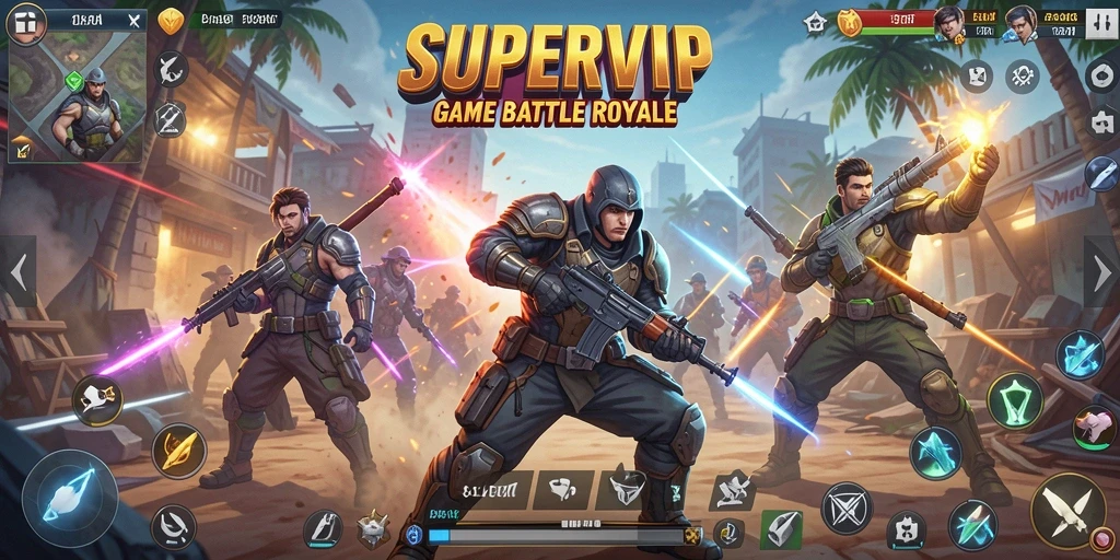 Tangkapan layar gameplay <strong>SUPERVIP</strong> yang menunjukkan aksi seru dalam Battle Royale.