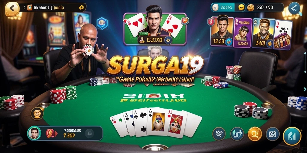 Screenshot menunjukkan gameplay seru di SURGA19 dengan tampilan kartu yang menarik.