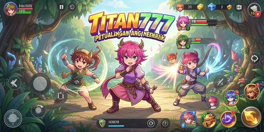 Tampilan gameplay epik dari TITAN777 yang penuh aksi dan karakter menarik.