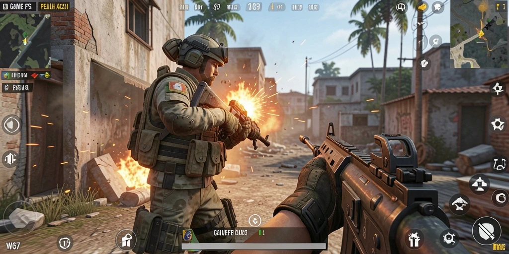 Screenshot dari gameplay intens W67 dalam aksi.