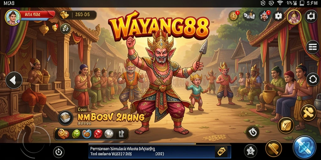 Screenshot gameplay WAYANG88 menampilkan karakter wayang yang beraksi.